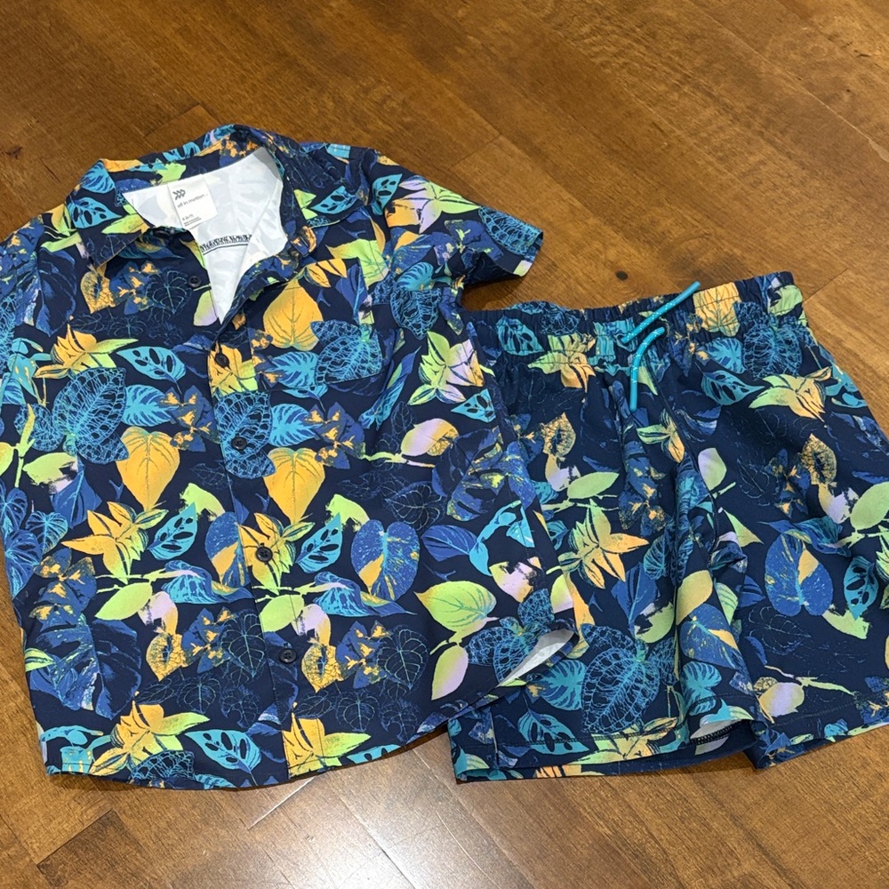 All in Motion Kids Tropical Leaf Pajama Set - Blue and Yellow